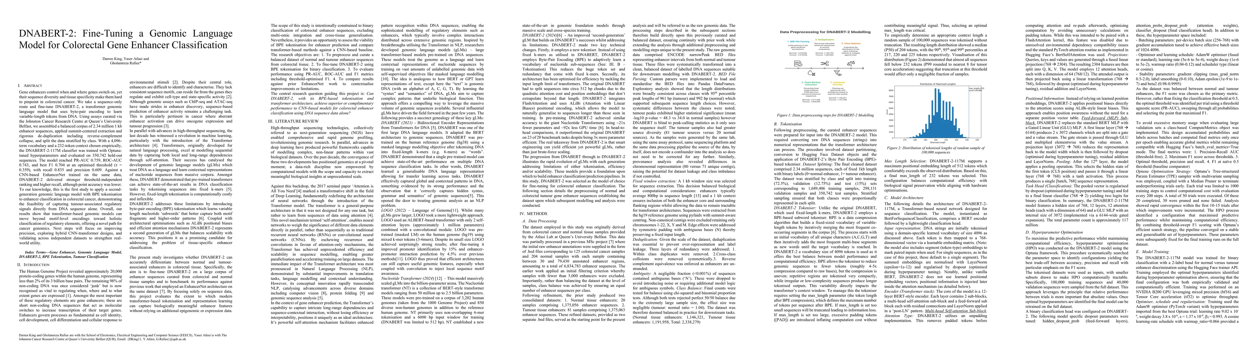 Thumbnail for DNABERT-2: Fine-Tuning a Genomic Language Model for Colorectal Gene
  Enhancer Classification