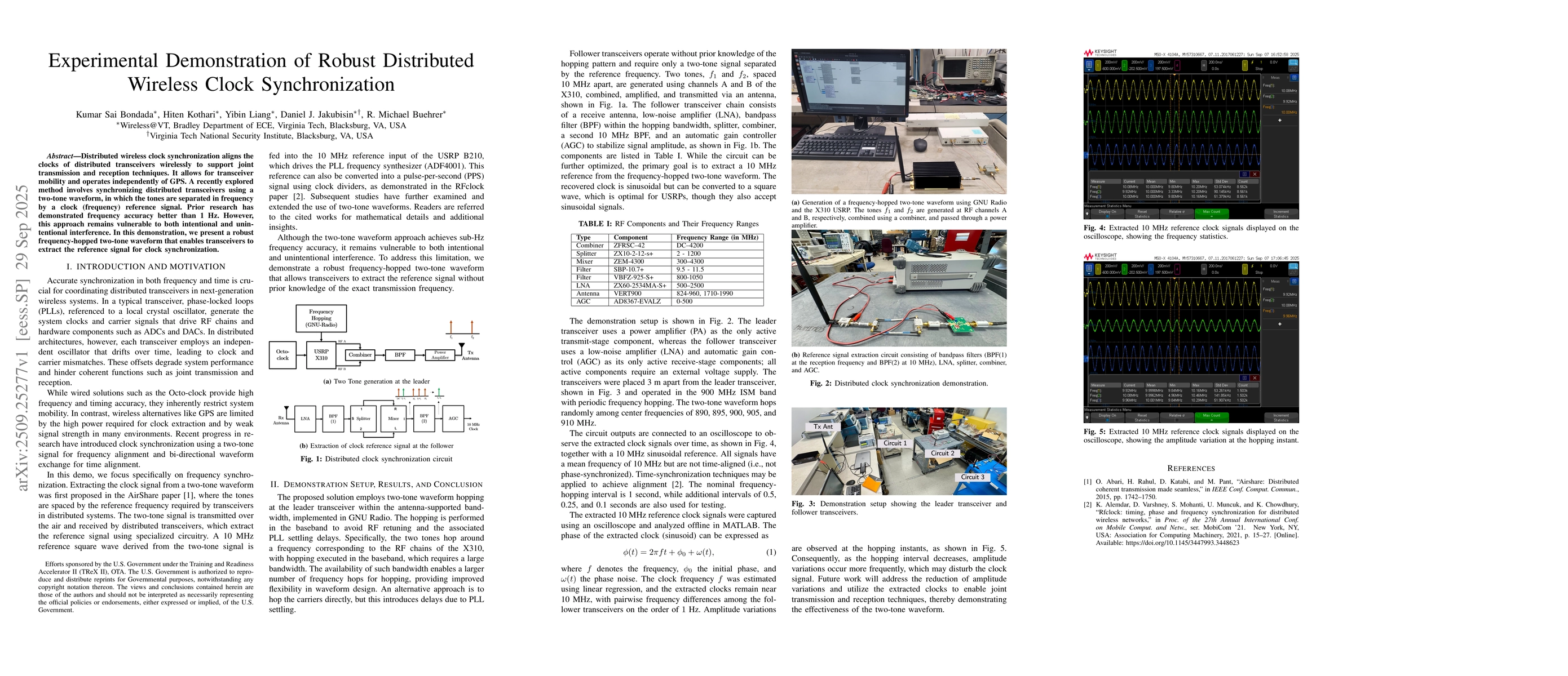 Thumbnail for Experimental Demonstration of Robust Distributed Wireless Clock
  Synchronization