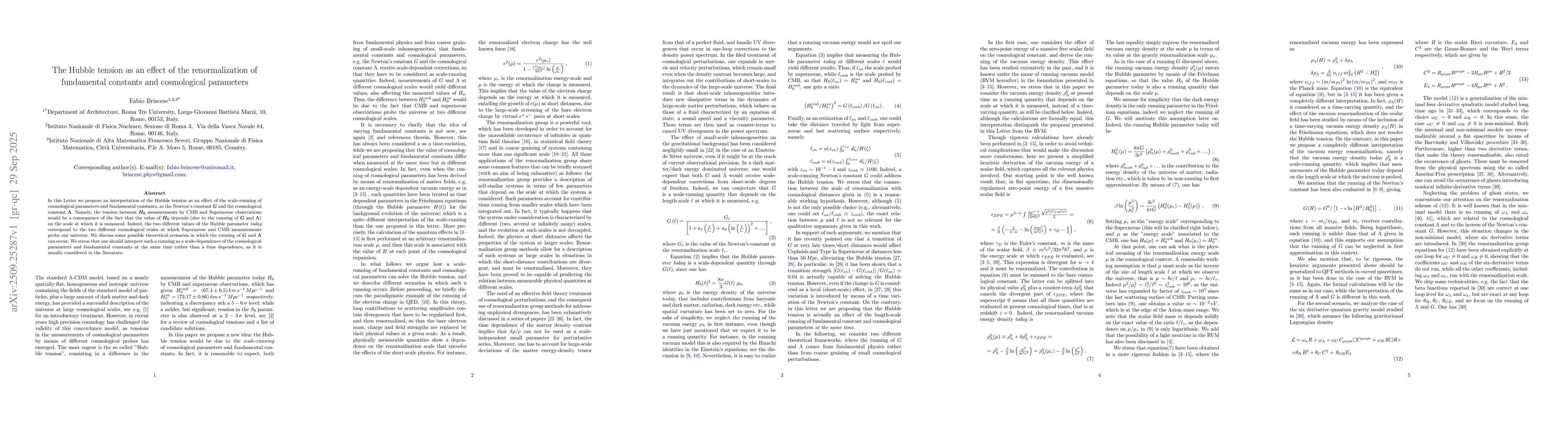 Thumbnail for The Hubble tension as an effect of the renormalization of fundamental
  constants and cosmological parameters