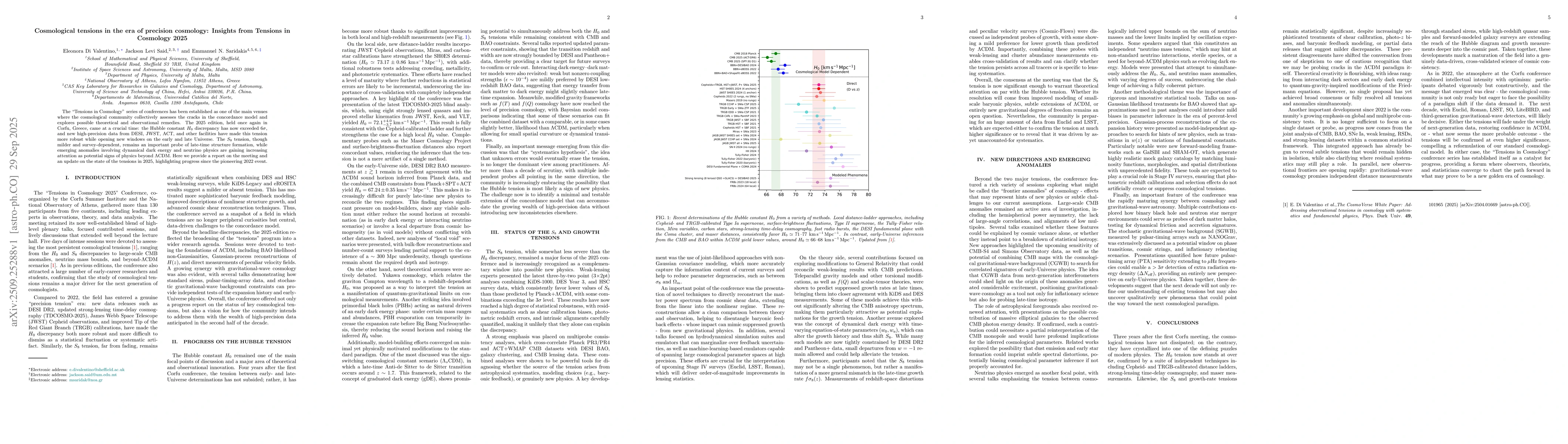 Thumbnail for Cosmological tensions in the era of precision cosmology: Insights from
  Tensions in Cosmology 2025