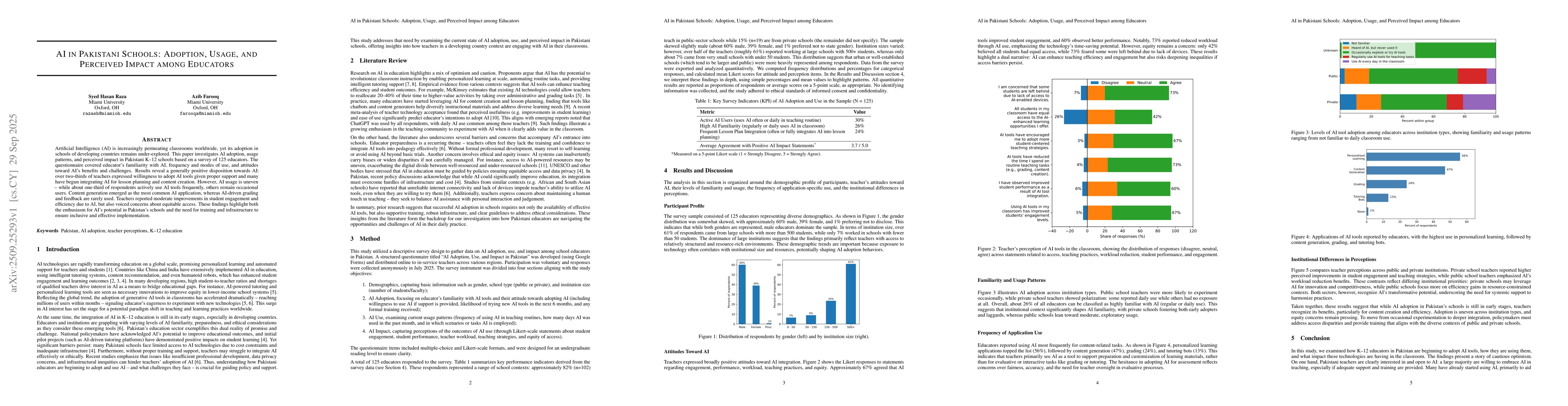 Thumbnail for AI in Pakistani Schools: Adoption, Usage, and Perceived Impact among
  Educators