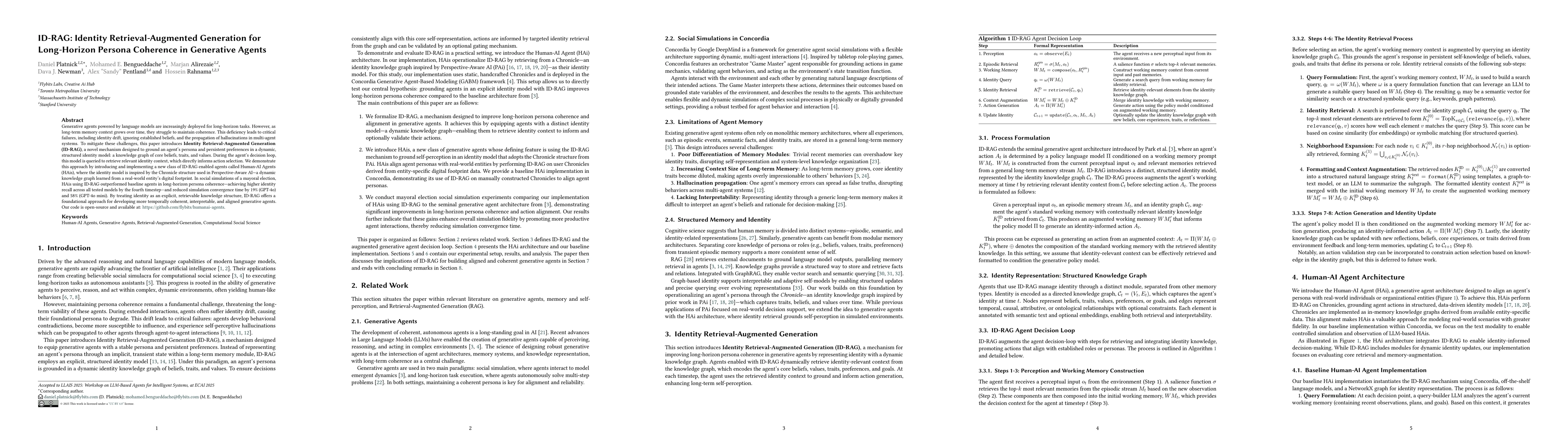Thumbnail for ID-RAG: Identity Retrieval-Augmented Generation for Long-Horizon Persona
  Coherence in Generative Agents