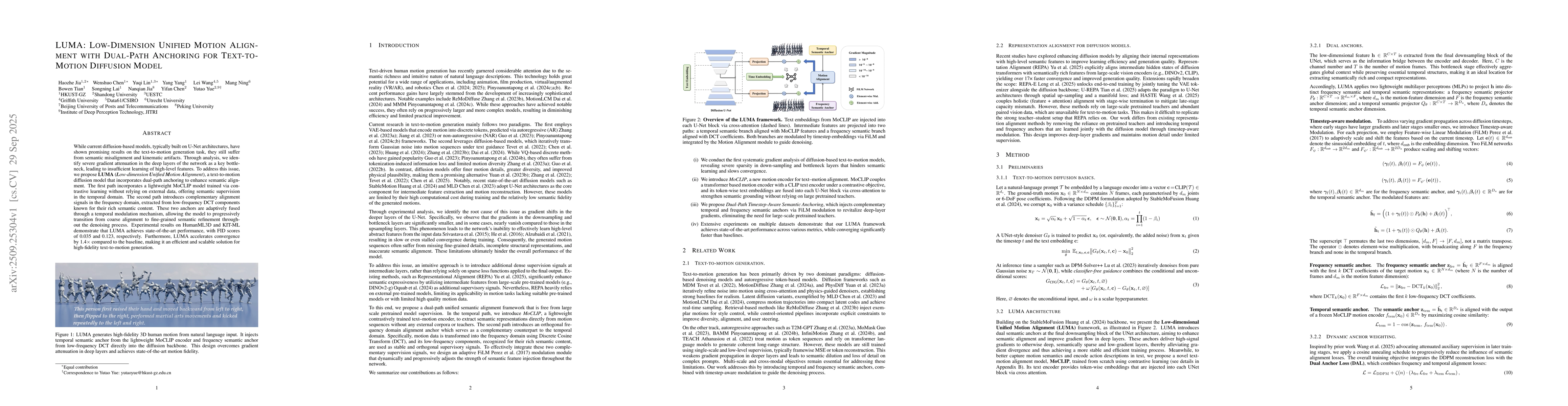 Thumbnail for LUMA: Low-Dimension Unified Motion Alignment with Dual-Path Anchoring
  for Text-to-Motion Diffusion Model