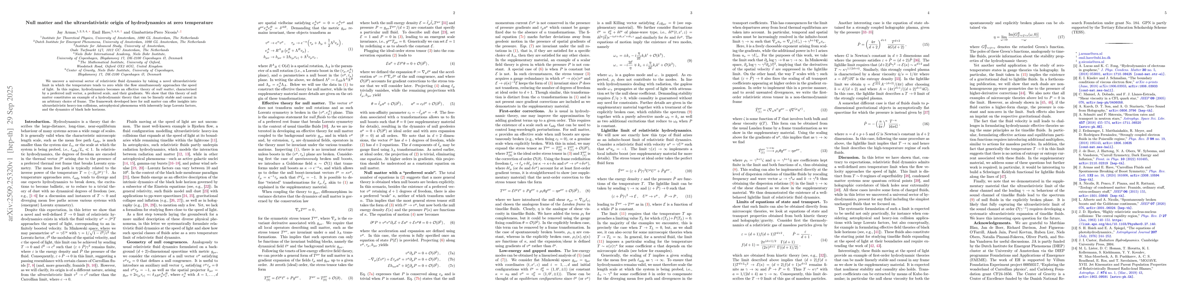 Thumbnail for Null matter and the ultrarelativistic origin of hydrodynamics at zero
  temperature