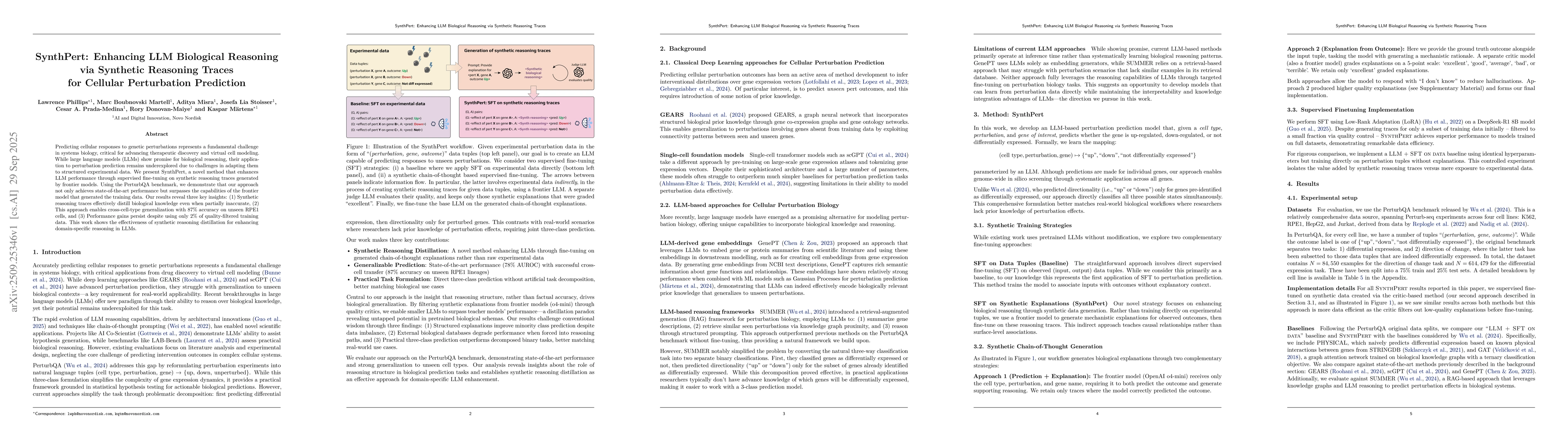 Thumbnail for SynthPert: Enhancing LLM Biological Reasoning via Synthetic Reasoning
  Traces for Cellular Perturbation Prediction
