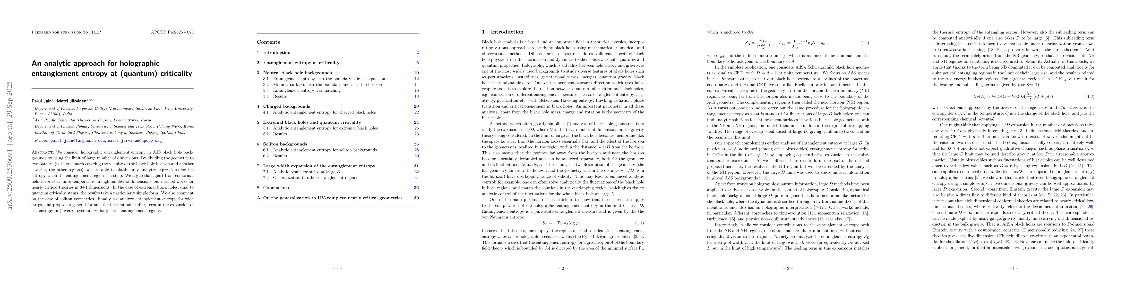 Thumbnail for An analytic approach for holographic entanglement entropy at (quantum)
  criticality