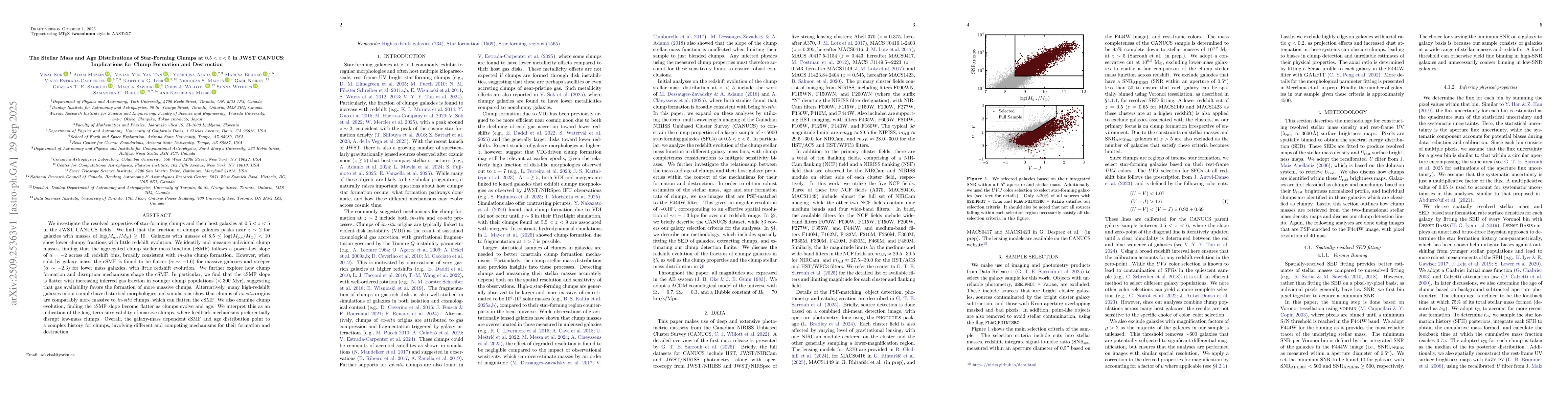 Thumbnail for The Stellar Mass and Age Distributions of Star-Forming Clumps at $0.5 <
  z < 5$ in JWST CANUCS: Implications for Clump Formation and Destruction