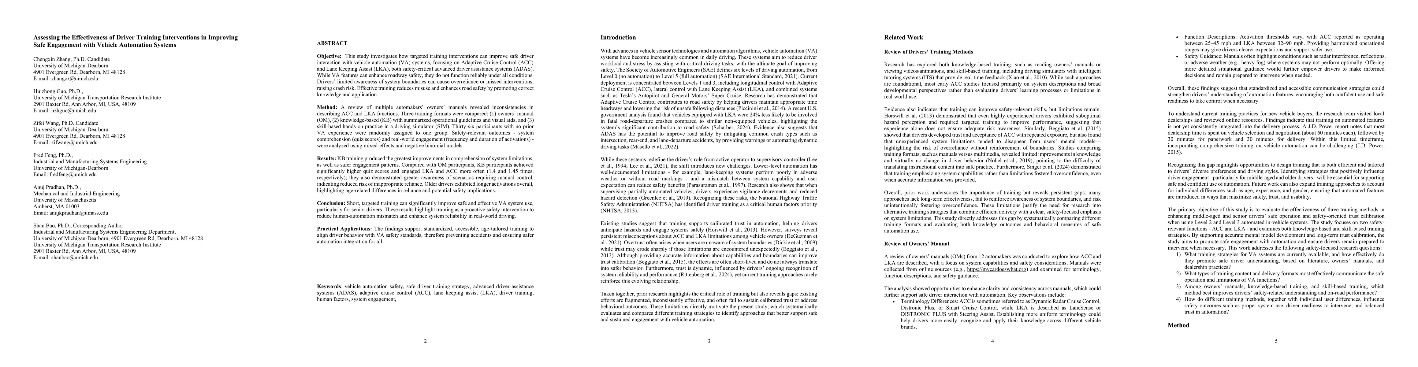 Thumbnail for Assessing the Effectiveness of Driver Training Interventions in
  Improving Safe Engagement with Vehicle Automation Systems