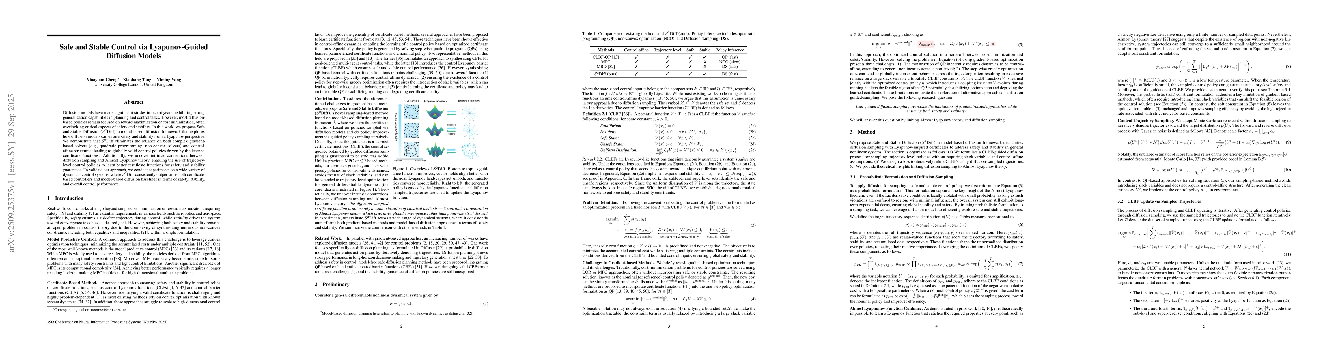 Thumbnail for Safe and Stable Control via Lyapunov-Guided Diffusion Models