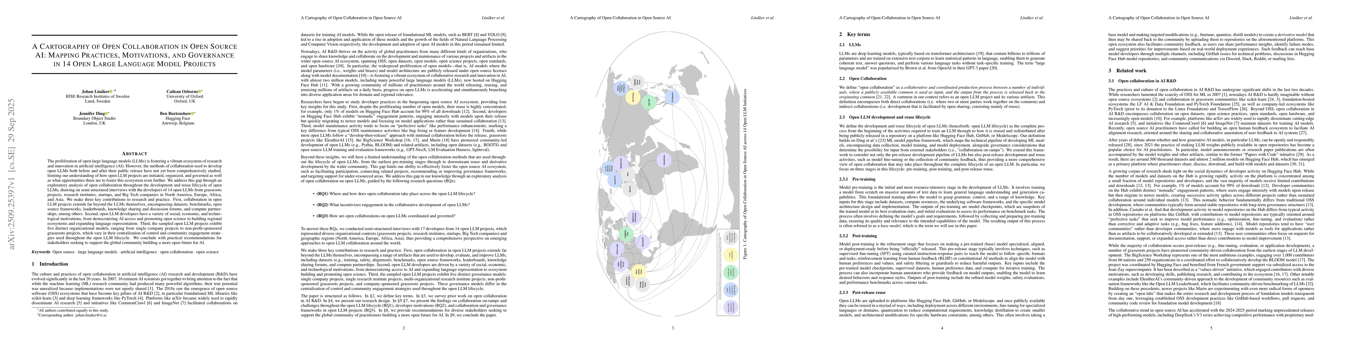 Thumbnail for A Cartography of Open Collaboration in Open Source AI: Mapping
  Practices, Motivations, and Governance in 14 Open Large Language Model
  Projects