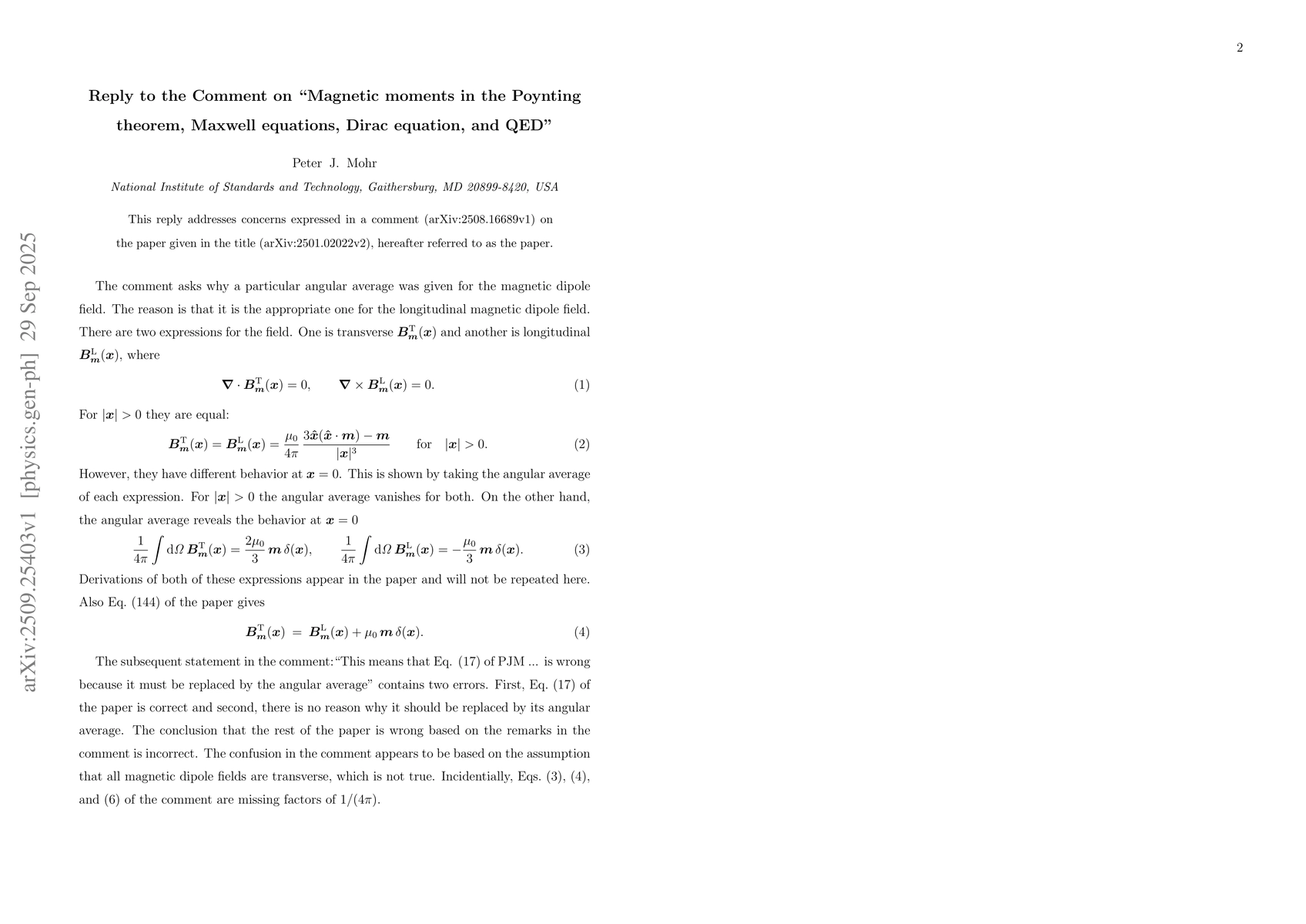 Thumbnail for Reply to the Comment on "Magnetic moments in the Poynting theorem,
  Maxwell equations, Dirac equation, and QED"