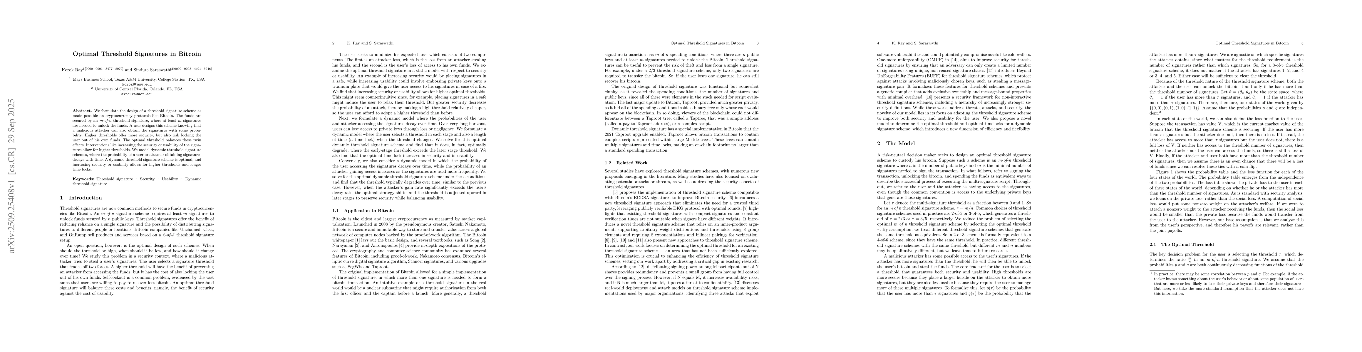 Thumbnail for Optimal Threshold Signatures in Bitcoin