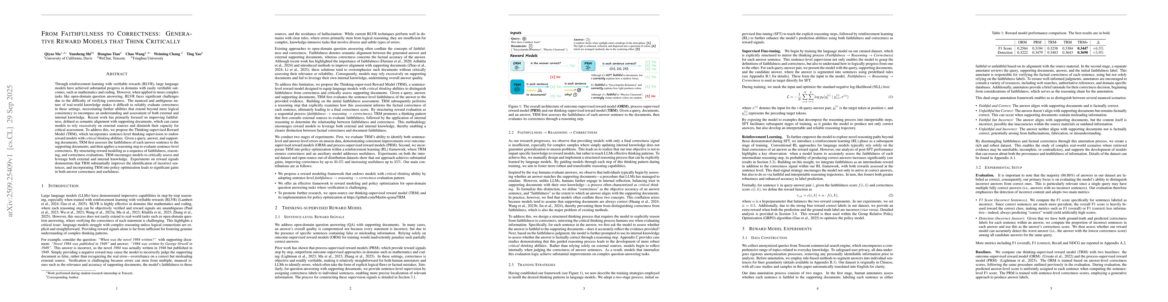 Thumbnail for From Faithfulness to Correctness: Generative Reward Models that Think
  Critically
