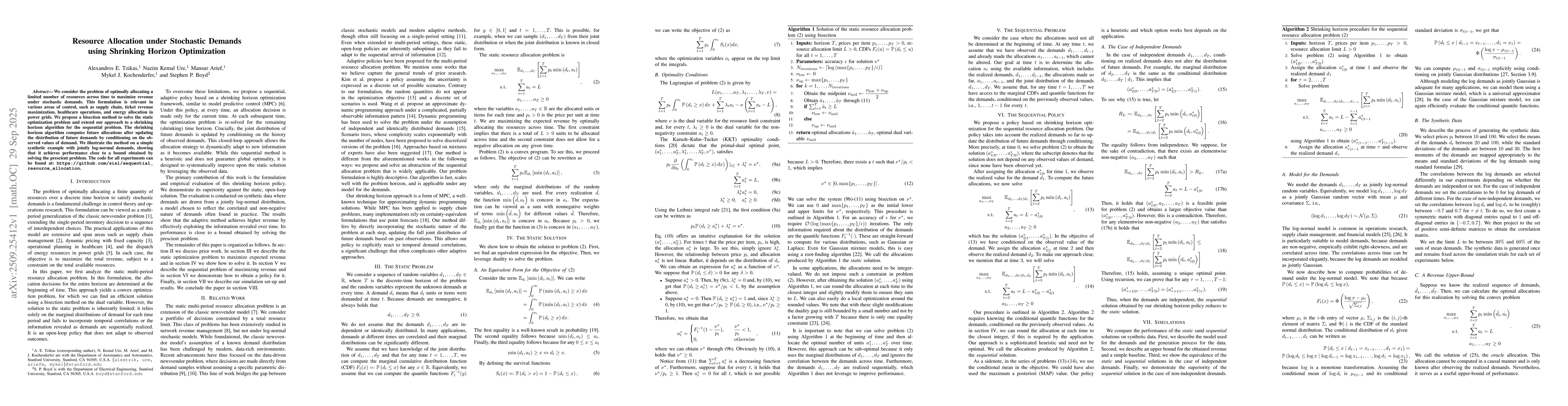 Thumbnail for Resource Allocation under Stochastic Demands using Shrinking Horizon
  Optimization