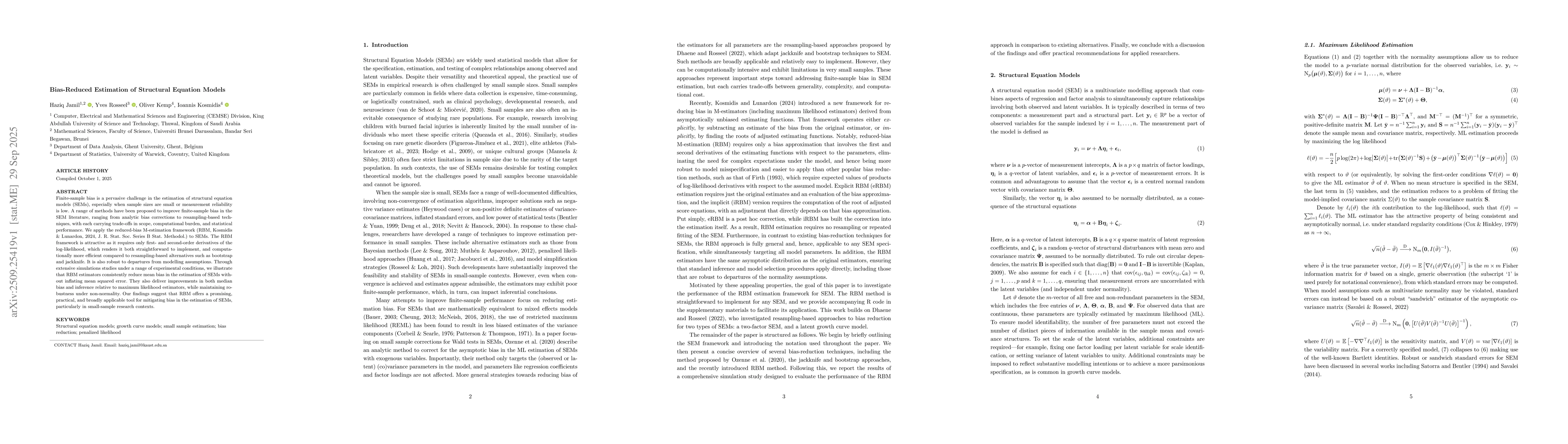 Thumbnail for Bias-Reduced Estimation of Structural Equation Models