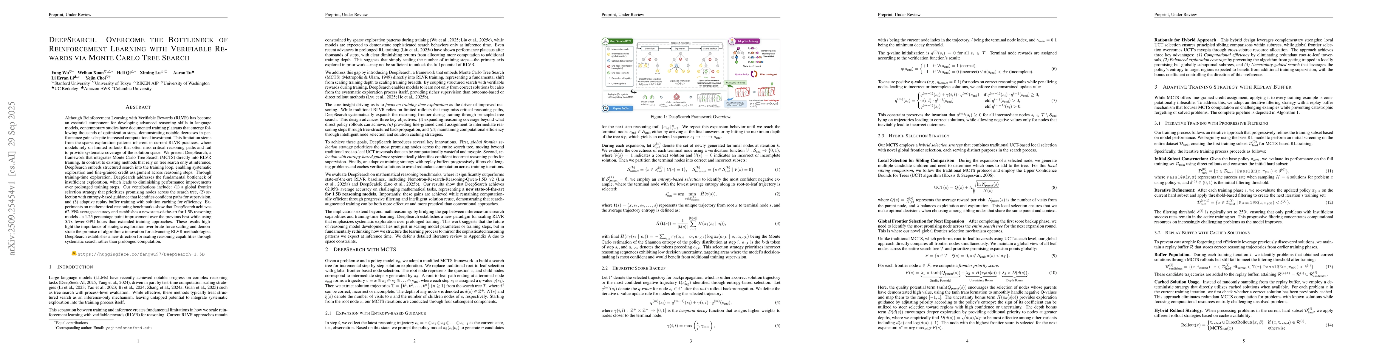 Thumbnail for DeepSearch: Overcome the Bottleneck of Reinforcement Learning with
  Verifiable Rewards via Monte Carlo Tree Search