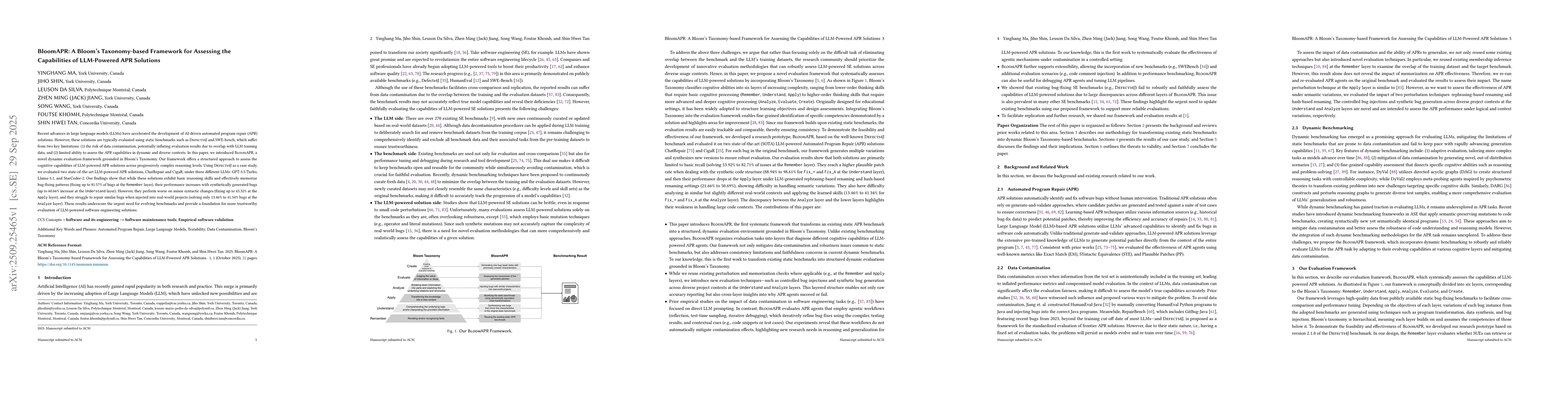 Thumbnail for BloomAPR: A Bloom's Taxonomy-based Framework for Assessing the
  Capabilities of LLM-Powered APR Solutions