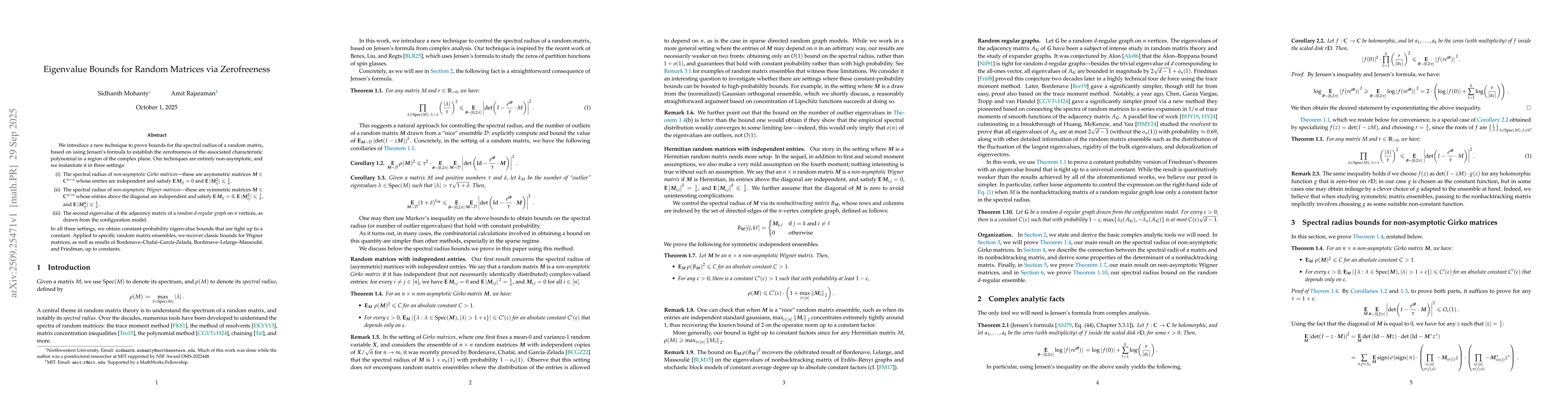 Thumbnail for Eigenvalue Bounds for Random Matrices via Zerofreeness