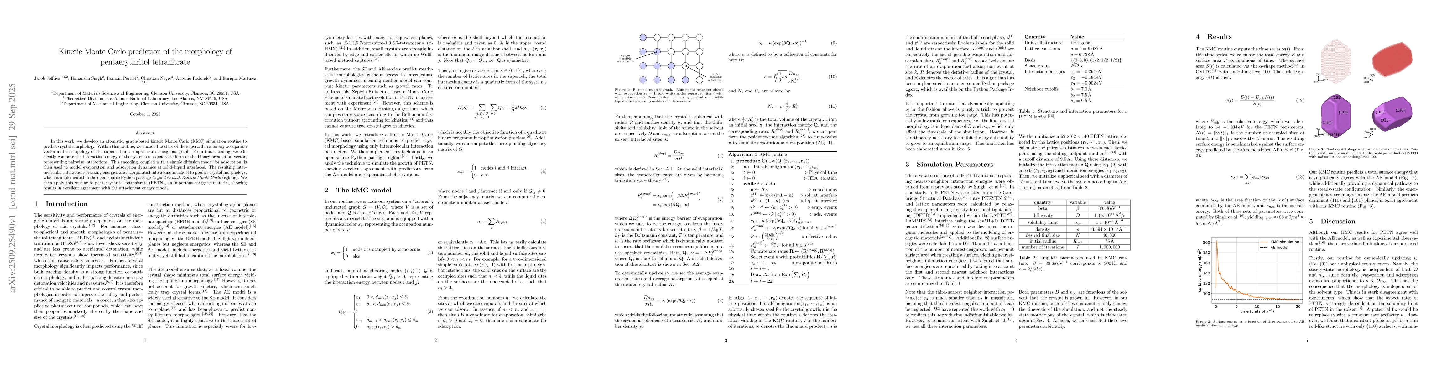 Thumbnail for Kinetic Monte Carlo prediction of the morphology of pentaerythritol
  tetranitrate