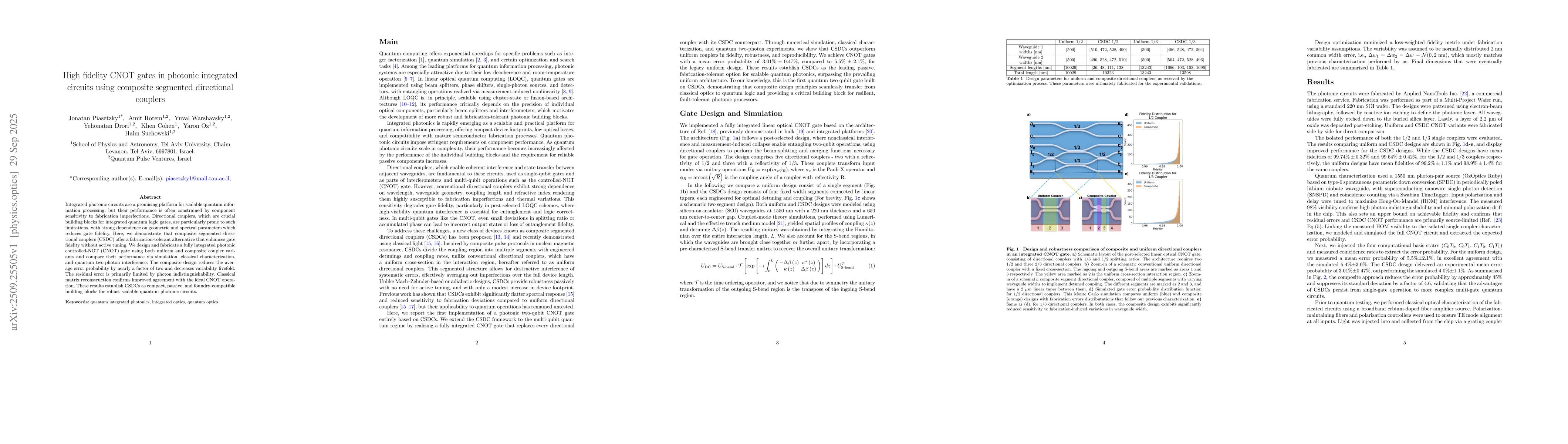 Thumbnail for High fidelity CNOT gates in photonic integrated circuits using composite
  segmented directional couplers