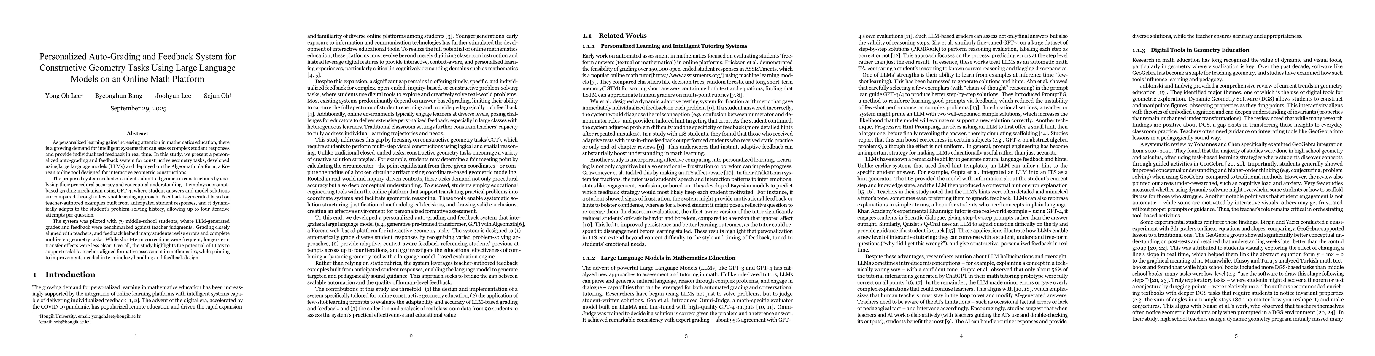 Thumbnail for Personalized Auto-Grading and Feedback System for Constructive Geometry
  Tasks Using Large Language Models on an Online Math Platform