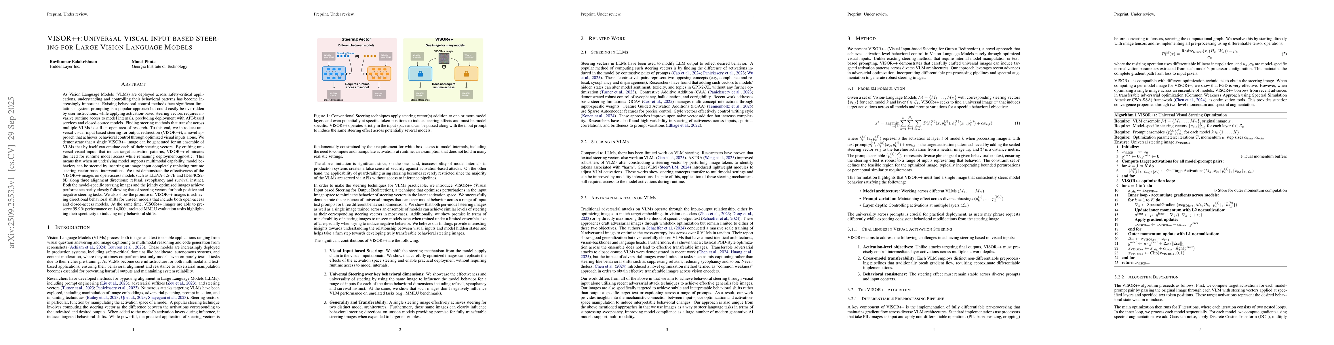 Thumbnail for VISOR++: Universal Visual Inputs based Steering for Large Vision
  Language Models