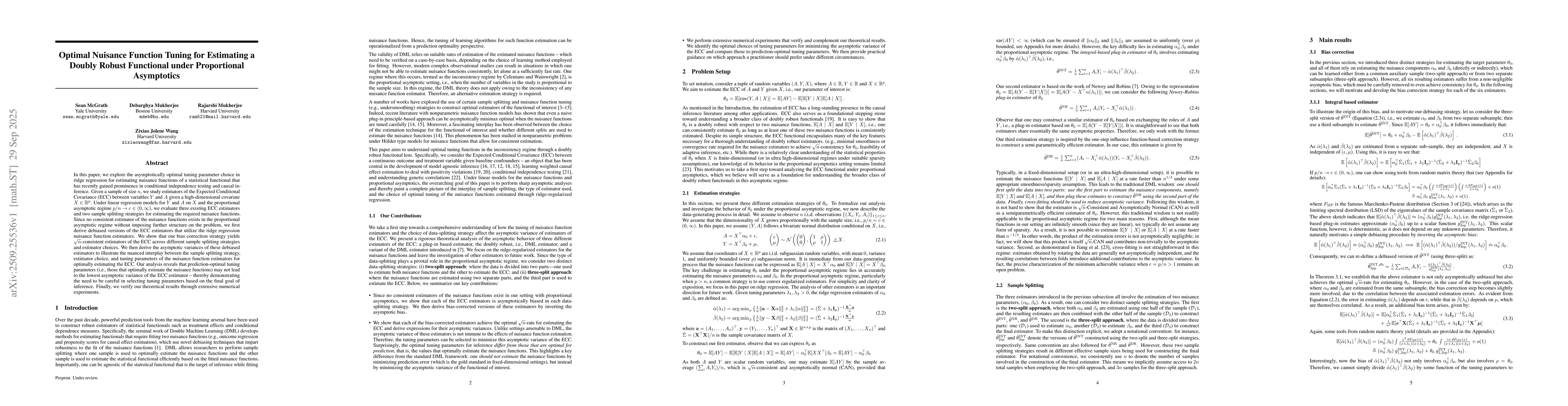 Thumbnail for Optimal Nuisance Function Tuning for Estimating a Doubly Robust
  Functional under Proportional Asymptotics