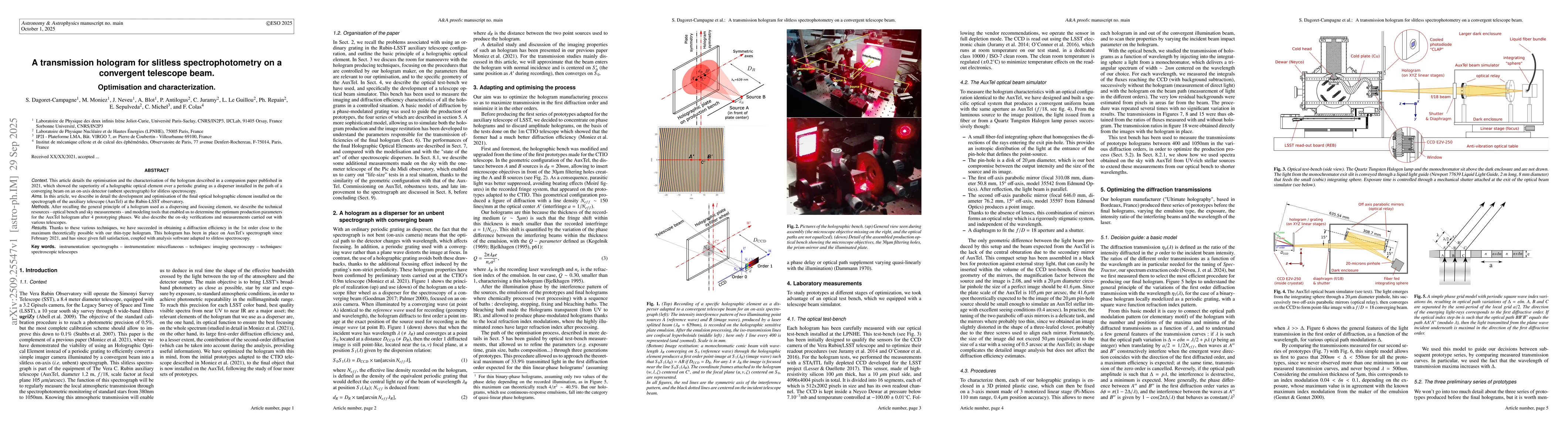 Thumbnail for A transmission hologram for slitless spectrophotometry on a convergent
  telescope beam. Optimisation and characterization