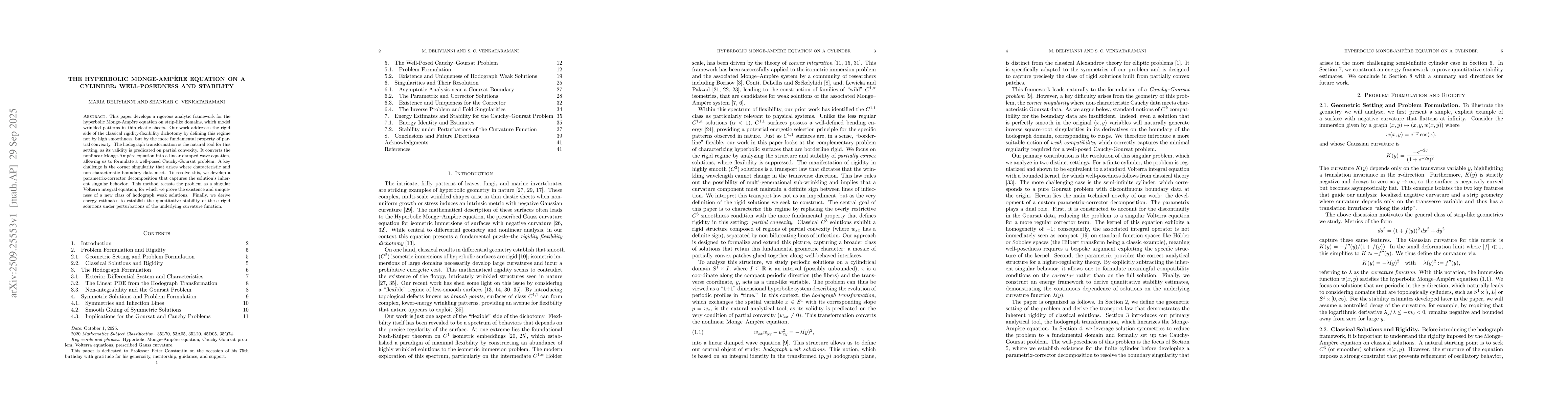 Thumbnail for Hyperbolic Monge-Ampère Equation on a Cylinder: Well-Posedness and
  Stability