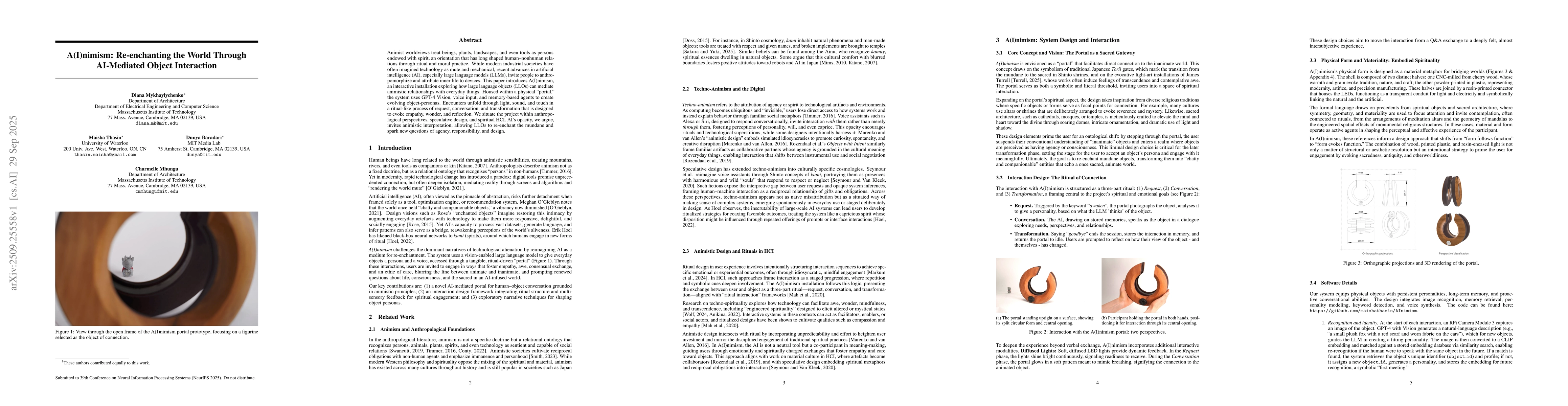 Thumbnail for A(I)nimism: Re-enchanting the World Through AI-Mediated Object
  Interaction
