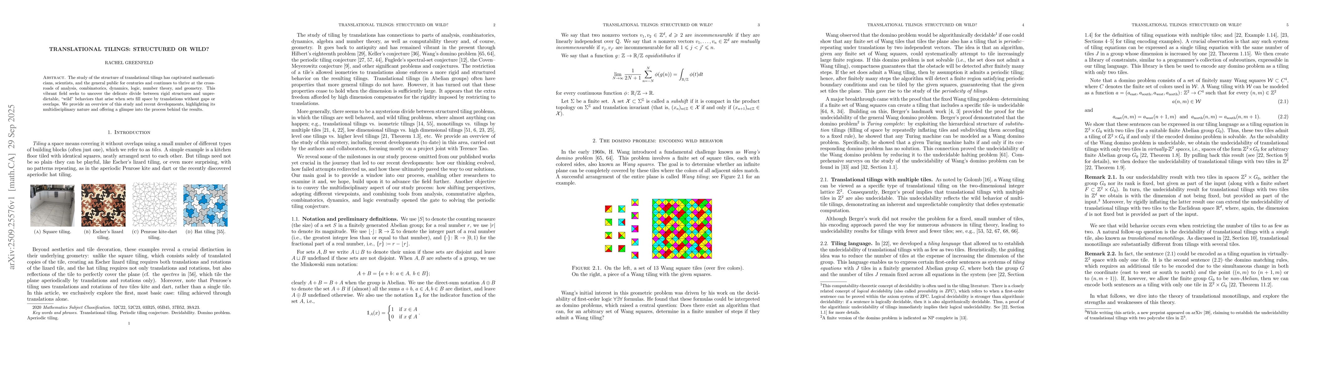 Thumbnail for Translational tilings: structured or wild?