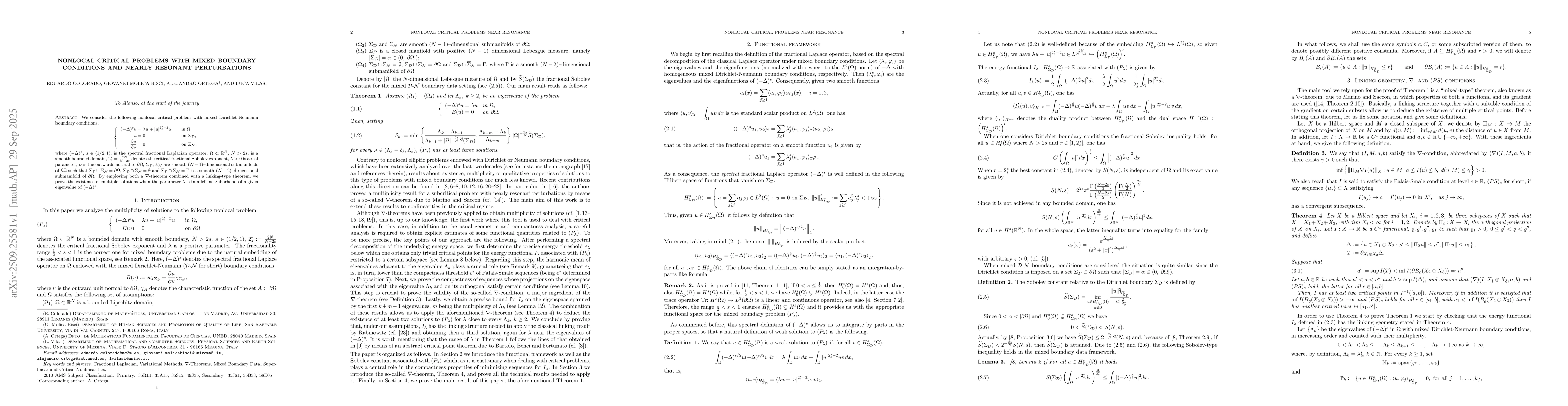 Thumbnail for Nonlocal critical problems with mixed boundary conditions and nearly
  resonant perturbations