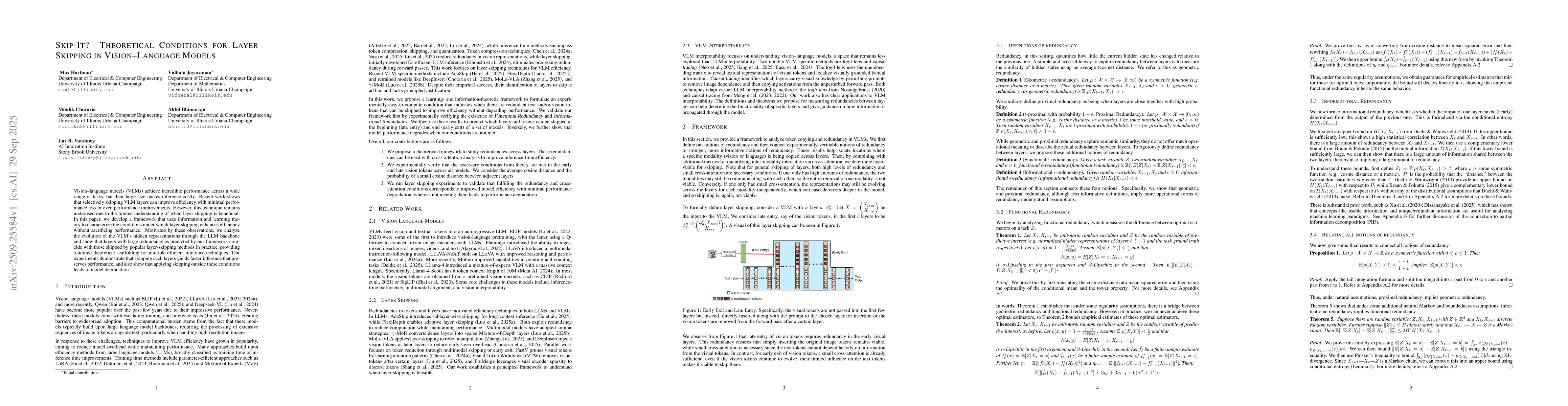 Thumbnail for Skip-It? Theoretical Conditions for Layer Skipping in Vision-Language
  Models