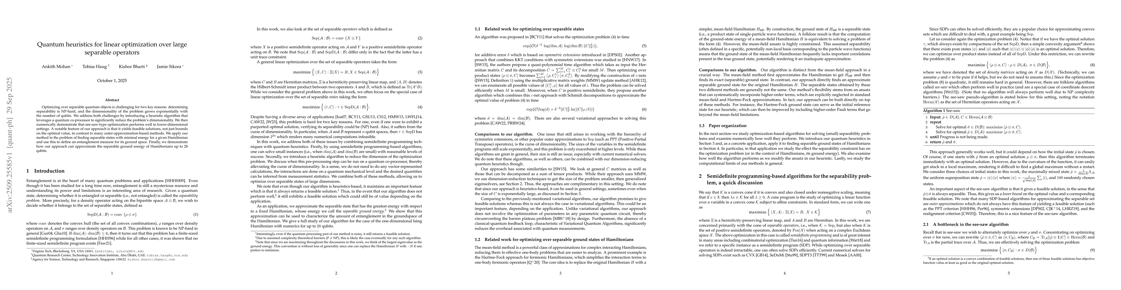 Thumbnail for Quantum heuristics for linear optimization over large separable
  operators