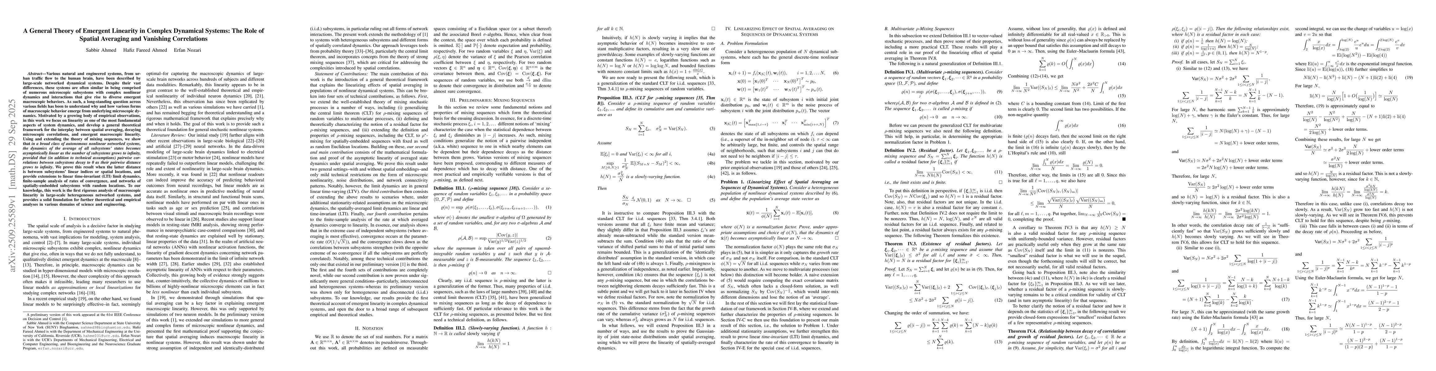 Thumbnail for A General Theory of Emergent Linearity in Complex Dynamical Systems: The
  Role of Spatial Averaging and Vanishing Correlations