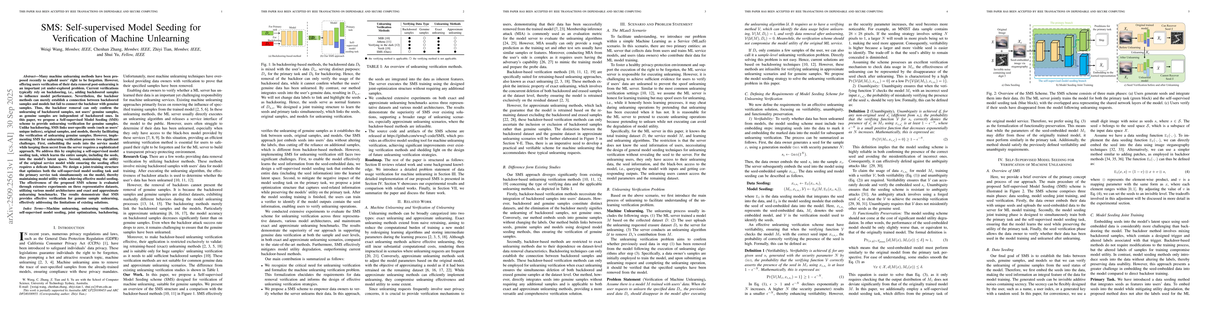 Thumbnail for SMS: Self-supervised Model Seeding for Verification of Machine
  Unlearning