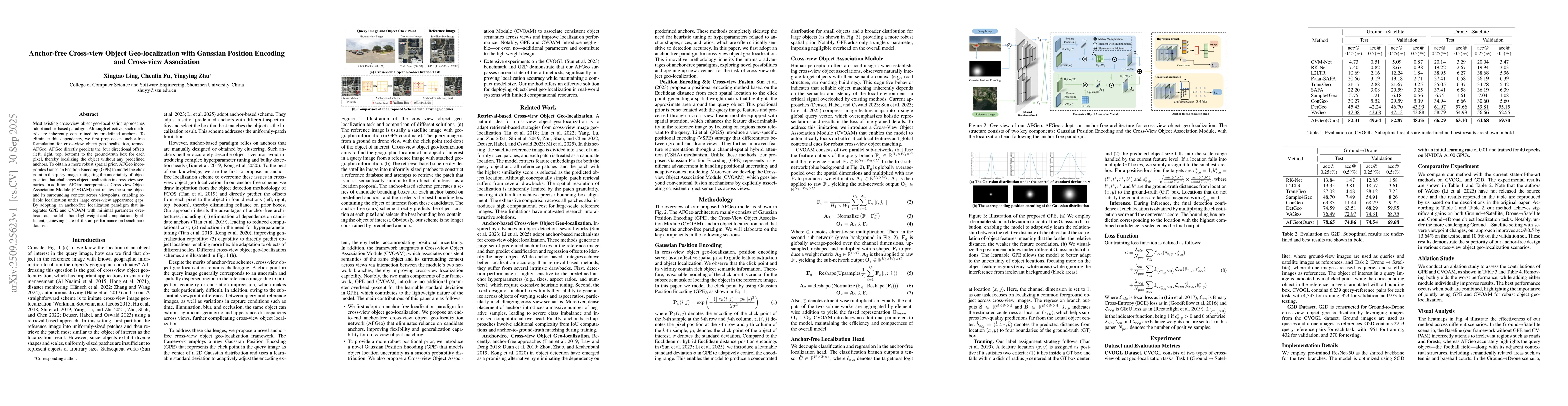 Thumbnail for Anchor-free Cross-view Object Geo-localization with Gaussian Position
  Encoding and Cross-view Association