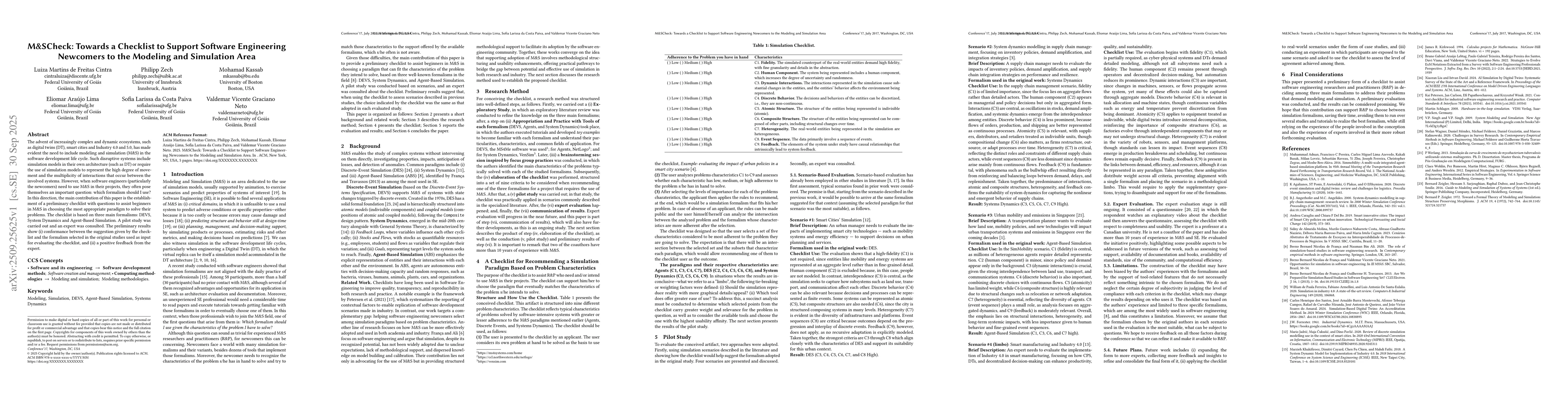 Thumbnail for M&SCheck: Towards a Checklist to Support Software Engineering Newcomers
  to the Modeling and Simulation Area