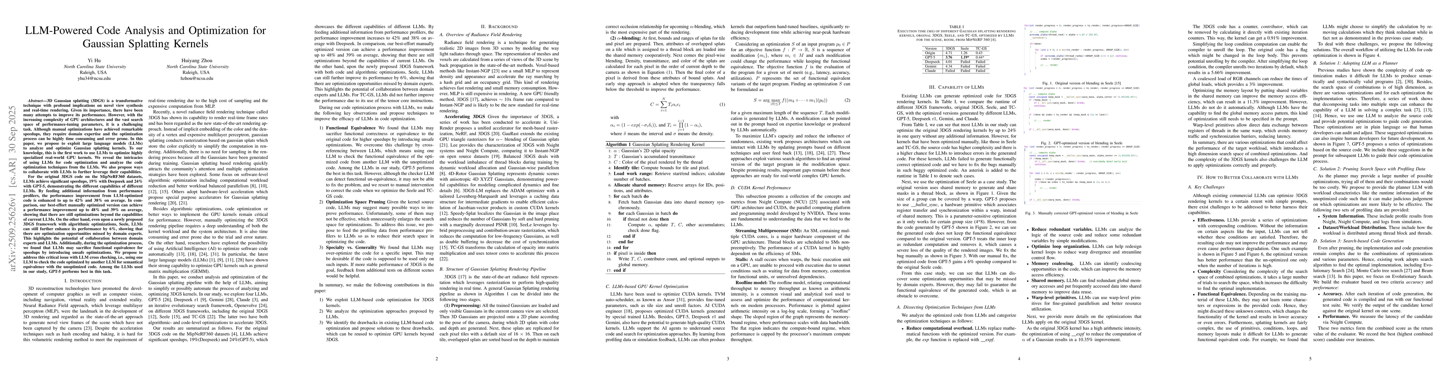 Thumbnail for LLM-Powered Code Analysis and Optimization for Gaussian Splatting
  Kernels