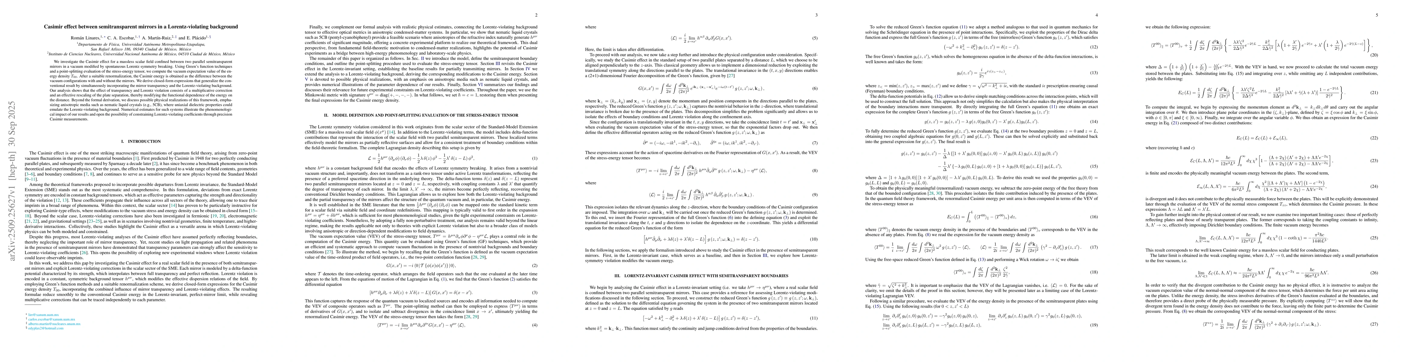 Thumbnail for Casimir effect between semitransparent mirrors in a Lorentz-violating
  background