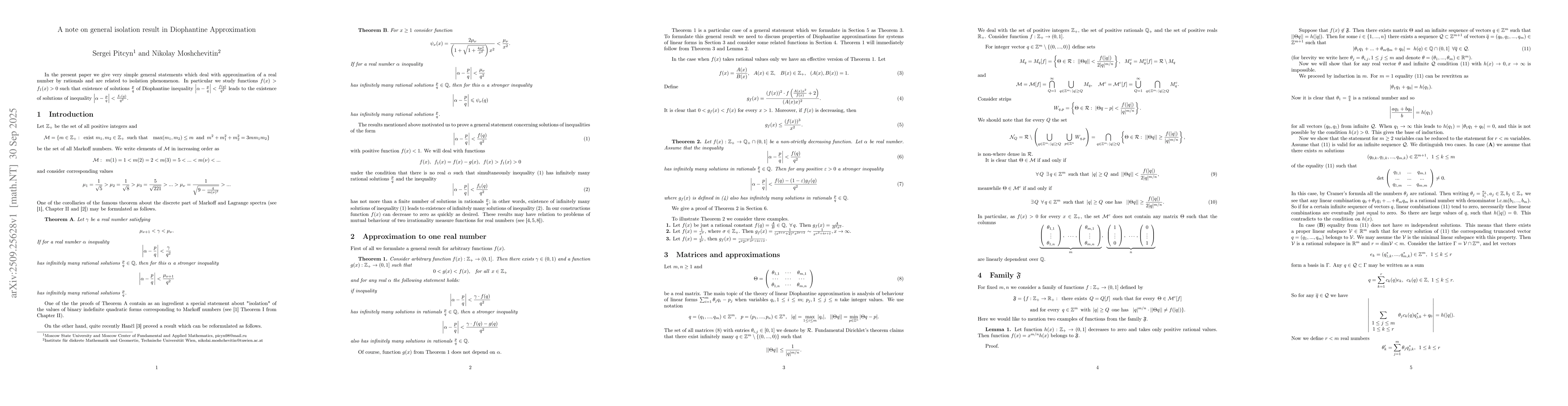 Thumbnail for A note on general isolation result in Diophantine Approximation