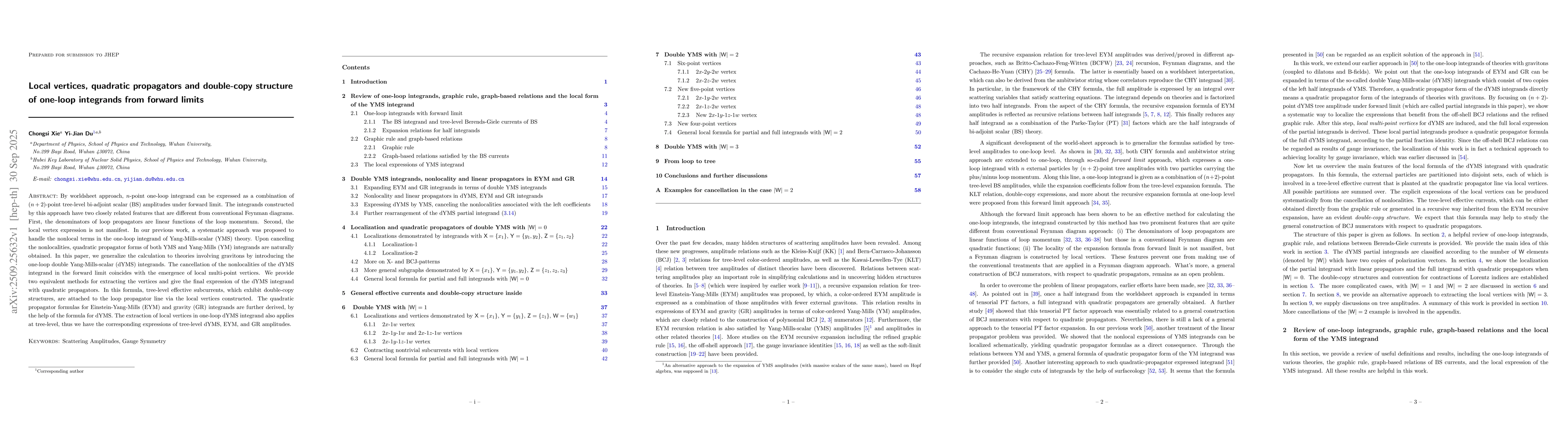 Thumbnail for Local vertices, quadratic propagators and double-copy structure of
  one-loop integrands from forward limits
