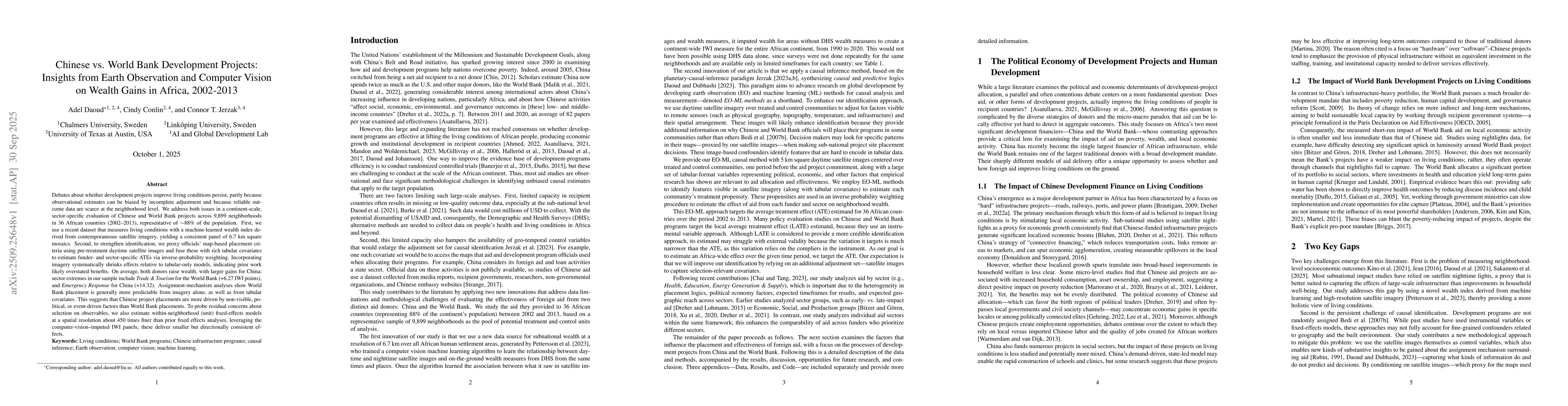 Thumbnail for Chinese vs. World Bank Development Projects: Insights from Earth
  Observation and Computer Vision on Wealth Gains in Africa, 2002-2013