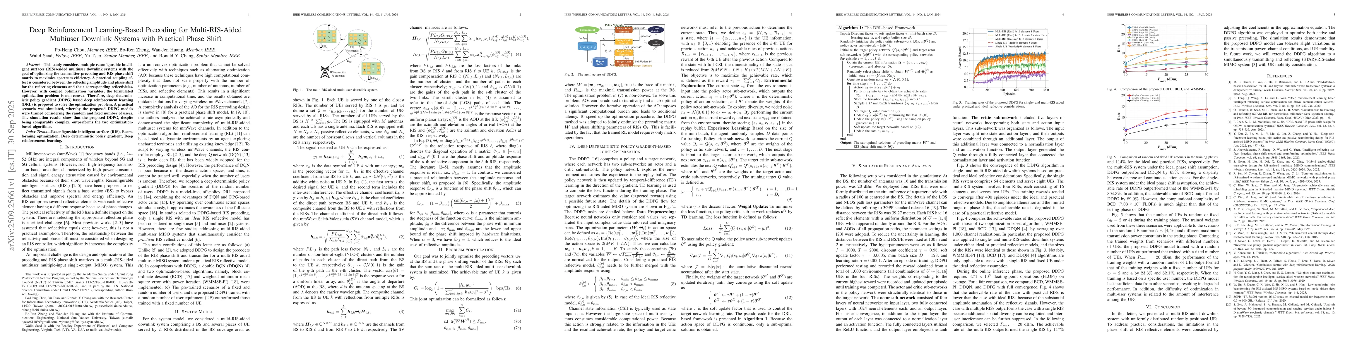 Thumbnail for Deep Reinforcement Learning-Based Precoding for Multi-RIS-Aided
  Multiuser Downlink Systems with Practical Phase Shift