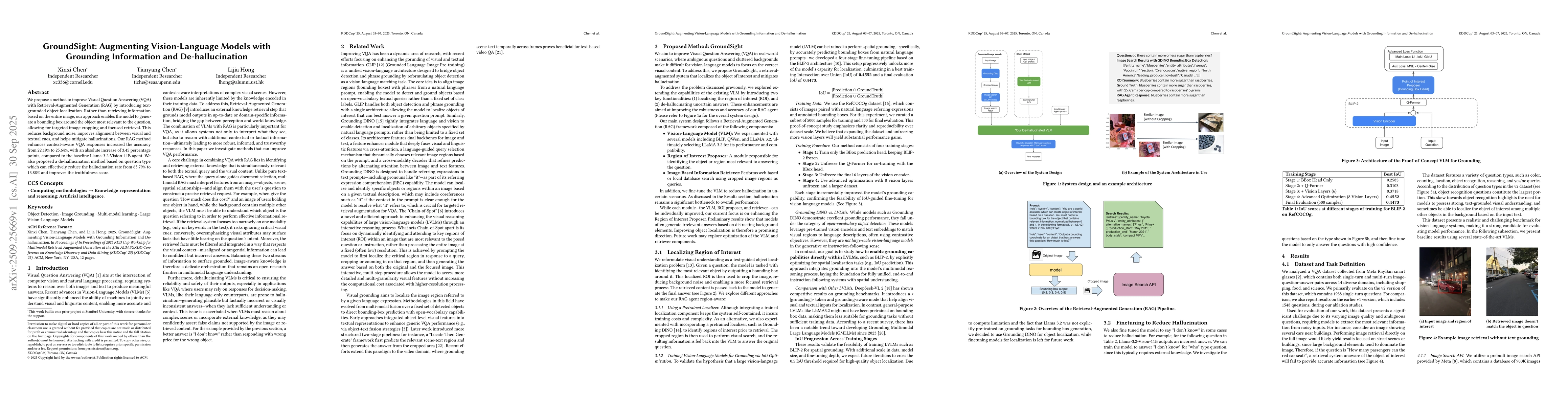 Thumbnail for GroundSight: Augmenting Vision-Language Models with Grounding
  Information and De-hallucination