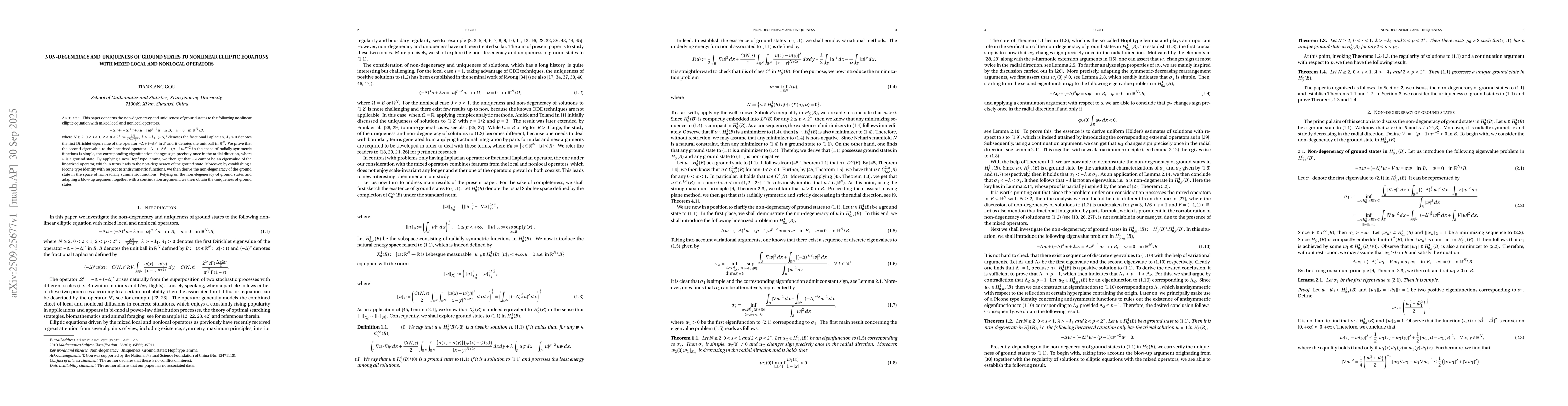 Thumbnail for Non-degeneracy and uniqueness of ground states to nonlinear elliptic
  equations with mixed local and nonlocal operators