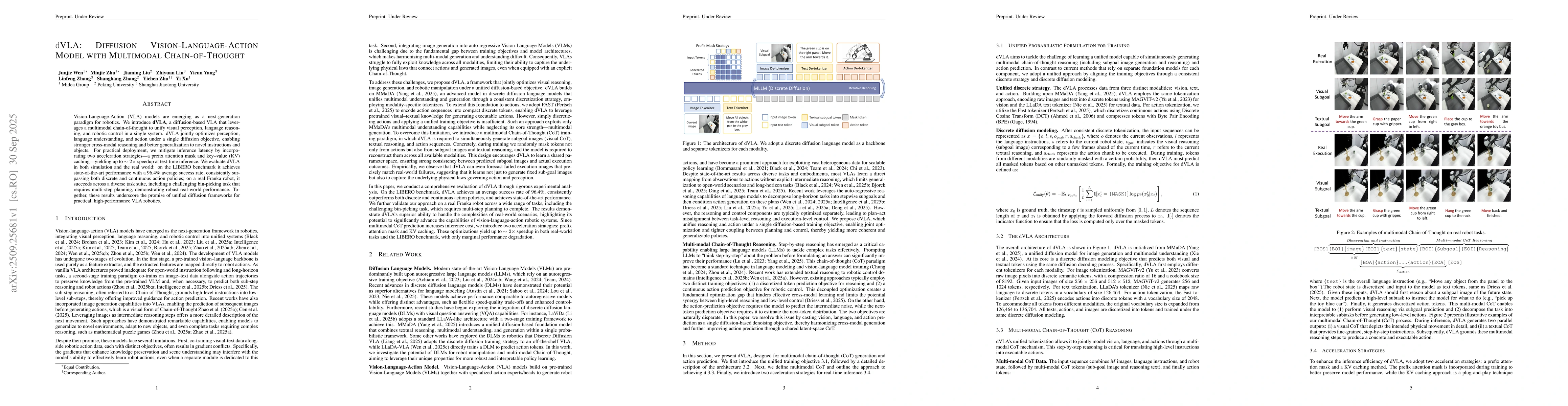 Thumbnail for dVLA: Diffusion Vision-Language-Action Model with Multimodal
  Chain-of-Thought