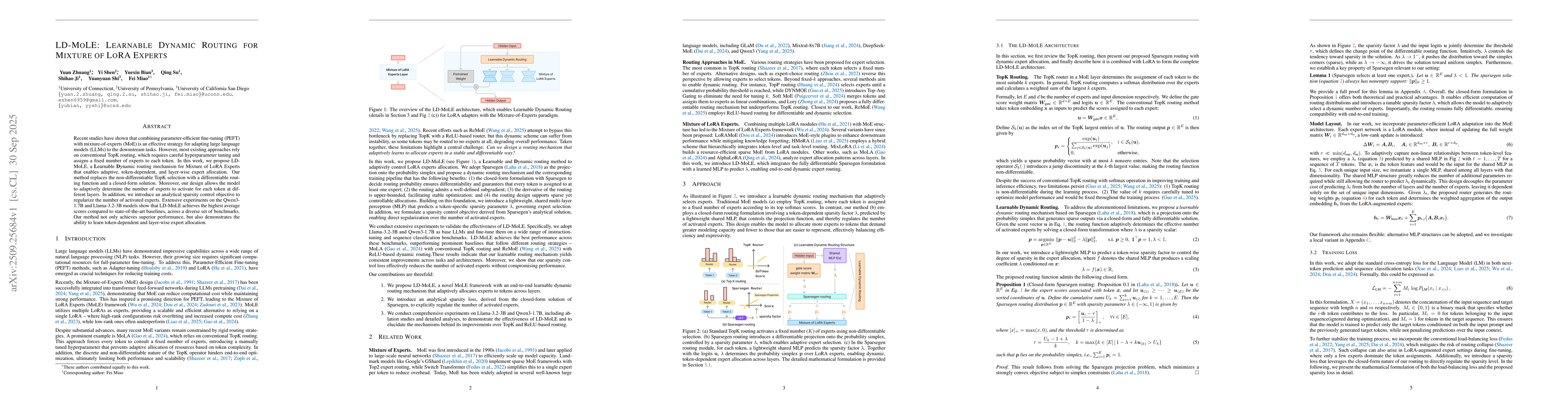Thumbnail for LD-MoLE: Learnable Dynamic Routing for Mixture of LoRA Experts