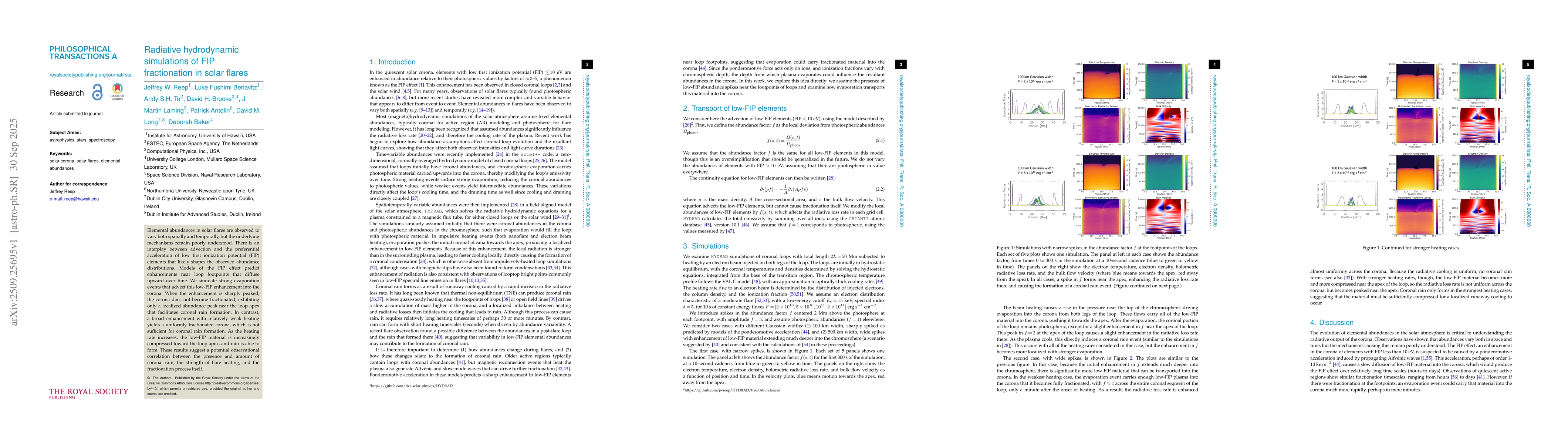 Thumbnail for Radiative hydrodynamic simulations of FIP fractionation in solar flares