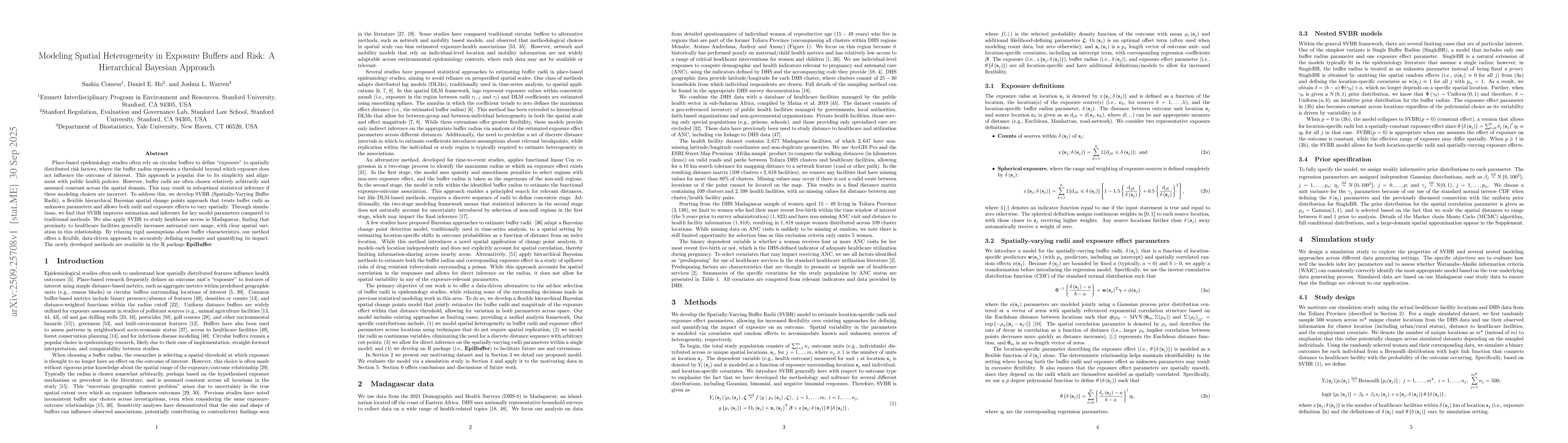 Thumbnail for Modeling Spatial Heterogeneity in Exposure Buffers and Risk: A
  Hierarchical Bayesian Approach